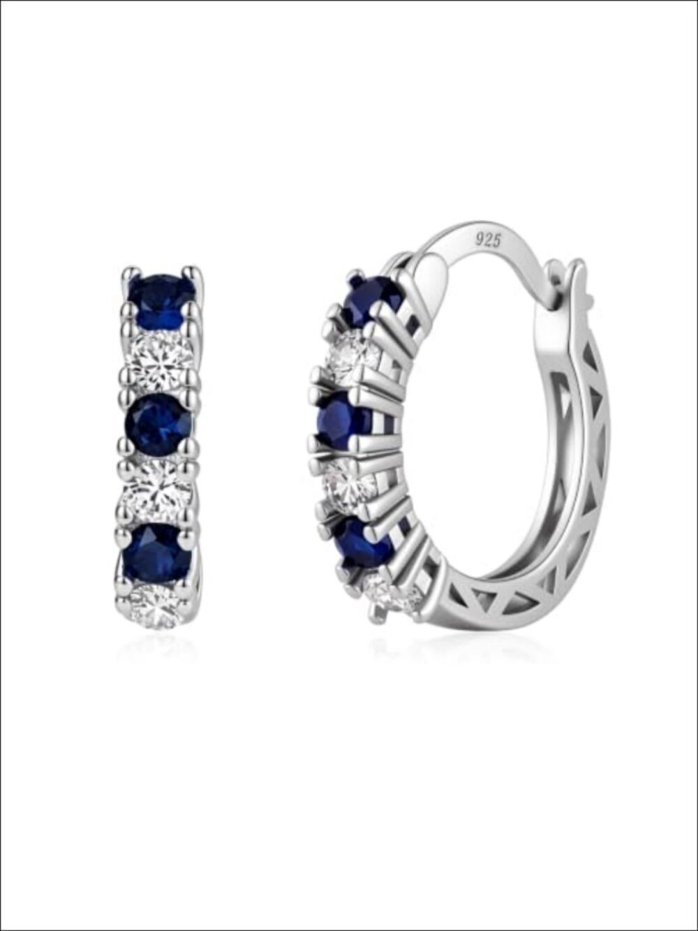 925 Sterling Silver Sapphire CZ Hoop Earrings for Women Hinge Snap Closure